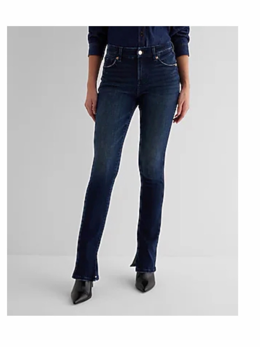 Express High-Rise Dark Blue Flare FlexX Jeans for Women Small Long